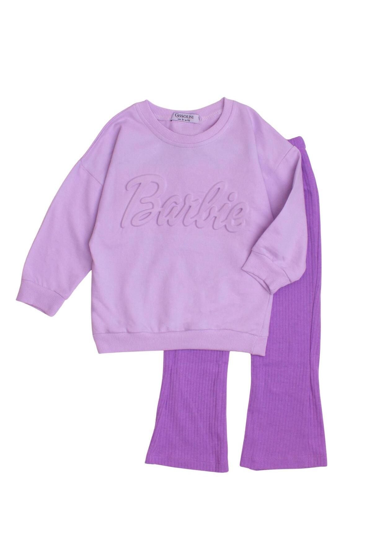 Barbie Kabartmalı İspanyol Paça Oversize Alt Üst Bebek Çocuk Eşorfman Takımı